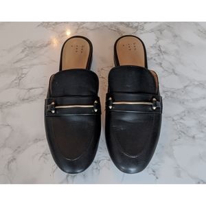 Black slip on leather loafers